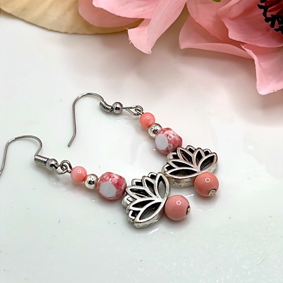 Peach Lotus Earrings. - Picture 2 of 3